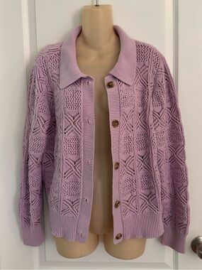 Rachel Zoe Lavender Pink Openwork Knit Cardigan